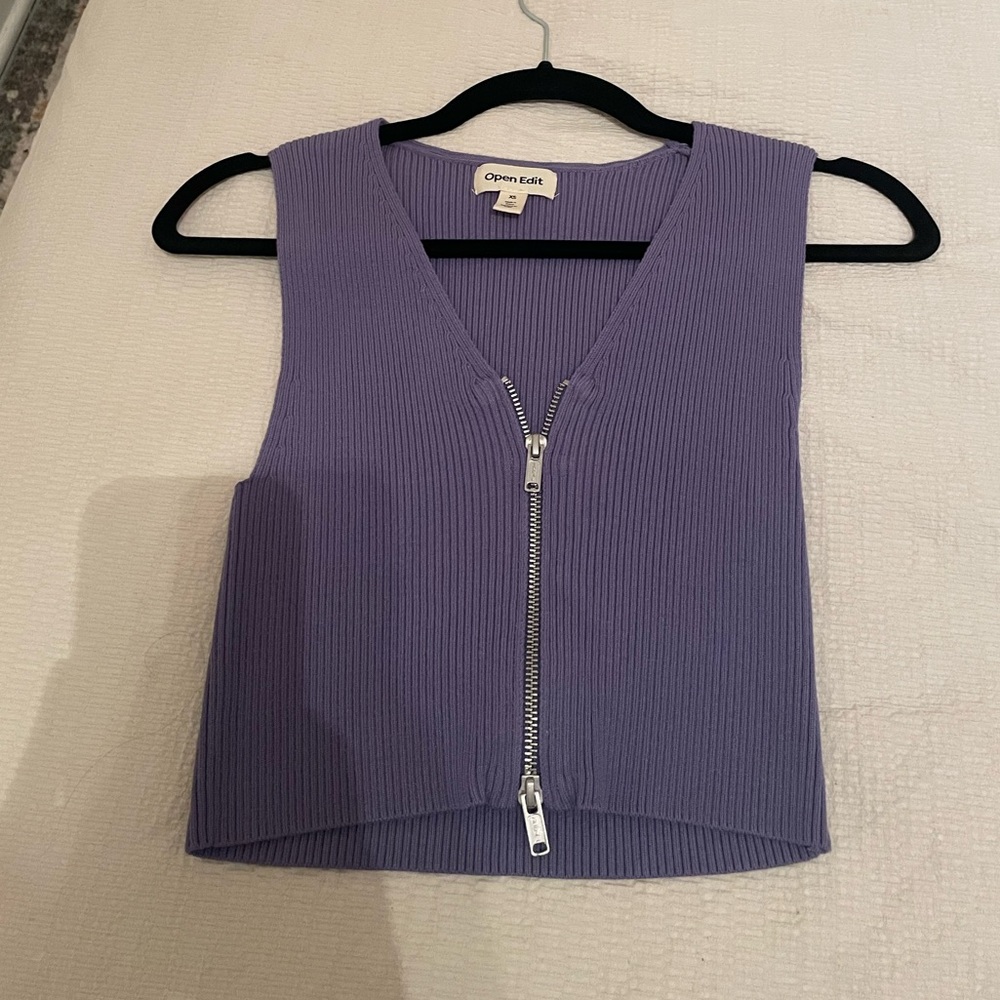 Open Edit Purple Zip-Up Sleeveless Top